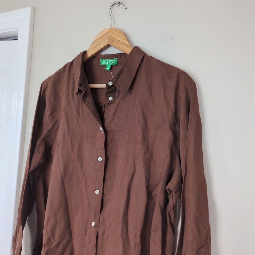 J.Crew NWT Relaxed Fit Beach Shirt Button Up Linen Botton Blend Medium Brown - Picture 3 of 8